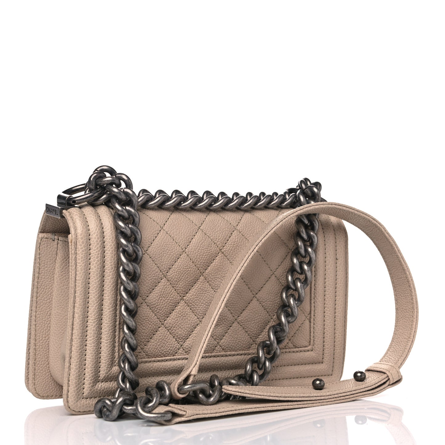 Caviar Quilted Small Boy Flap Light Beige