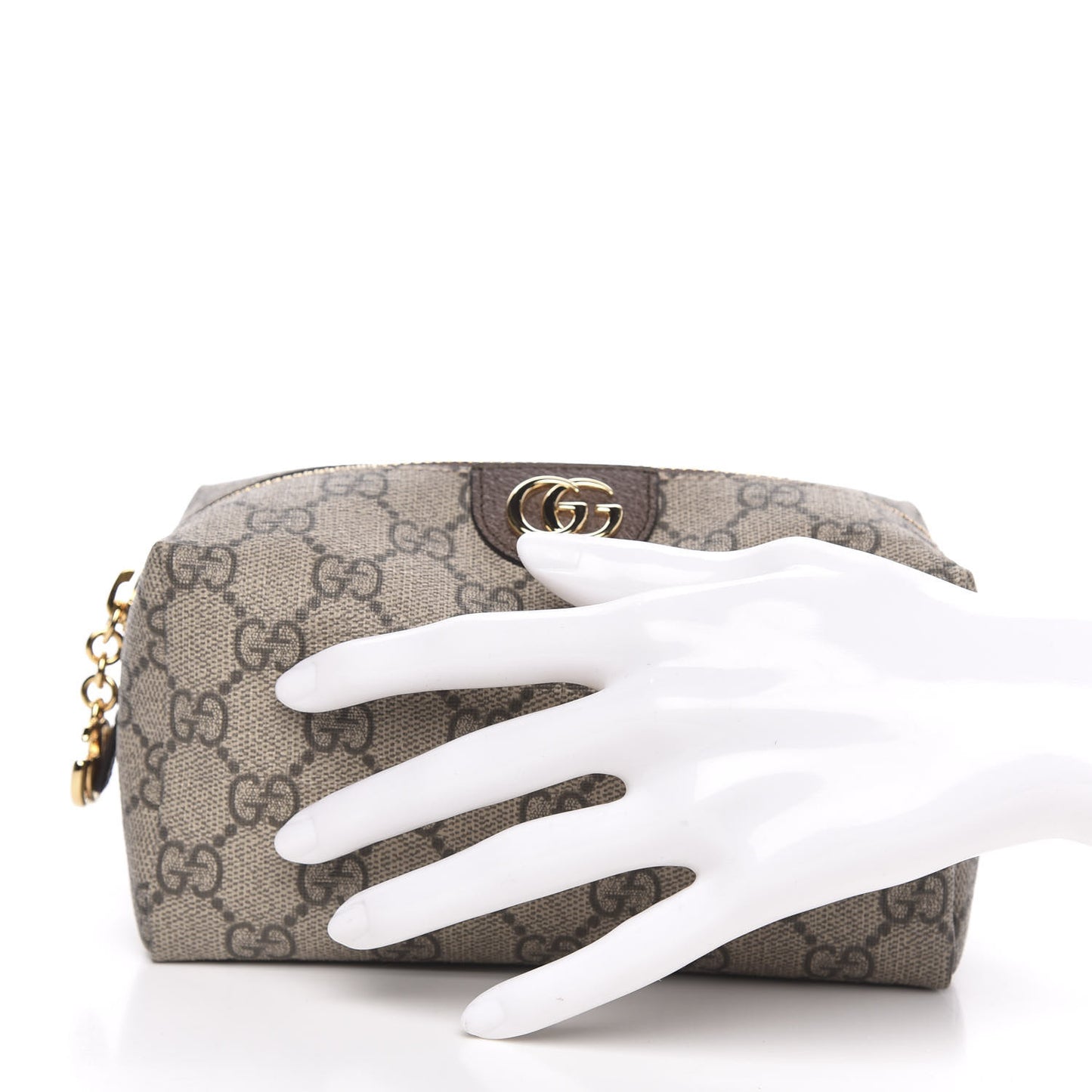 Soft GG Supreme Monogram Calfskin Medium Ophidia Cosmetic Case Beige Ebony New Acero