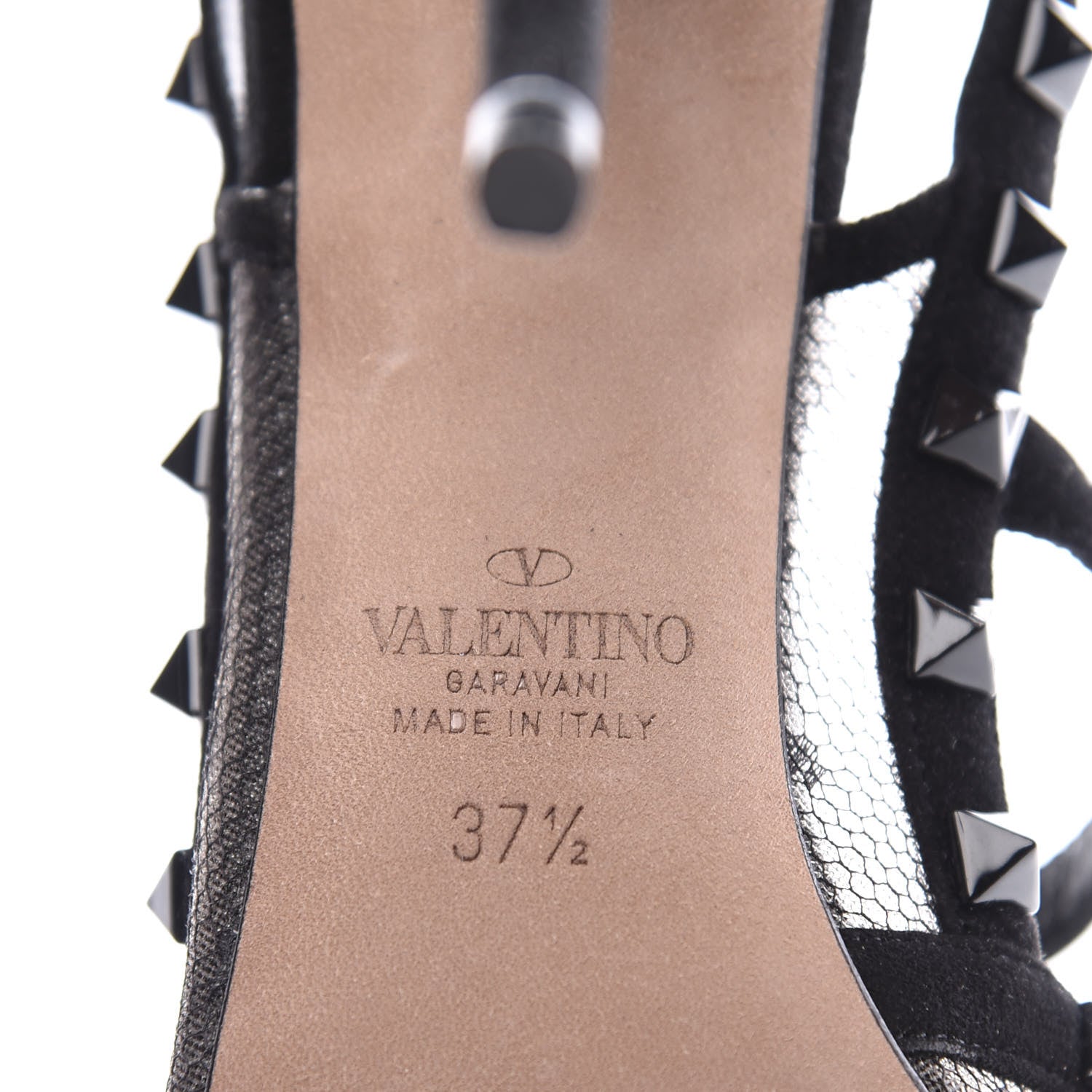 Valentino Garavani Mesh Point d'Esprit Suede Rockstud Ankle Strap 100mm Pumps 37.5 Black 9 of 10