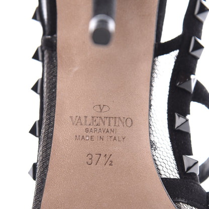 Valentino Garavani Mesh Point d'Esprit Suede Rockstud Ankle Strap 100mm Pumps 37.5 Black 9 of 10