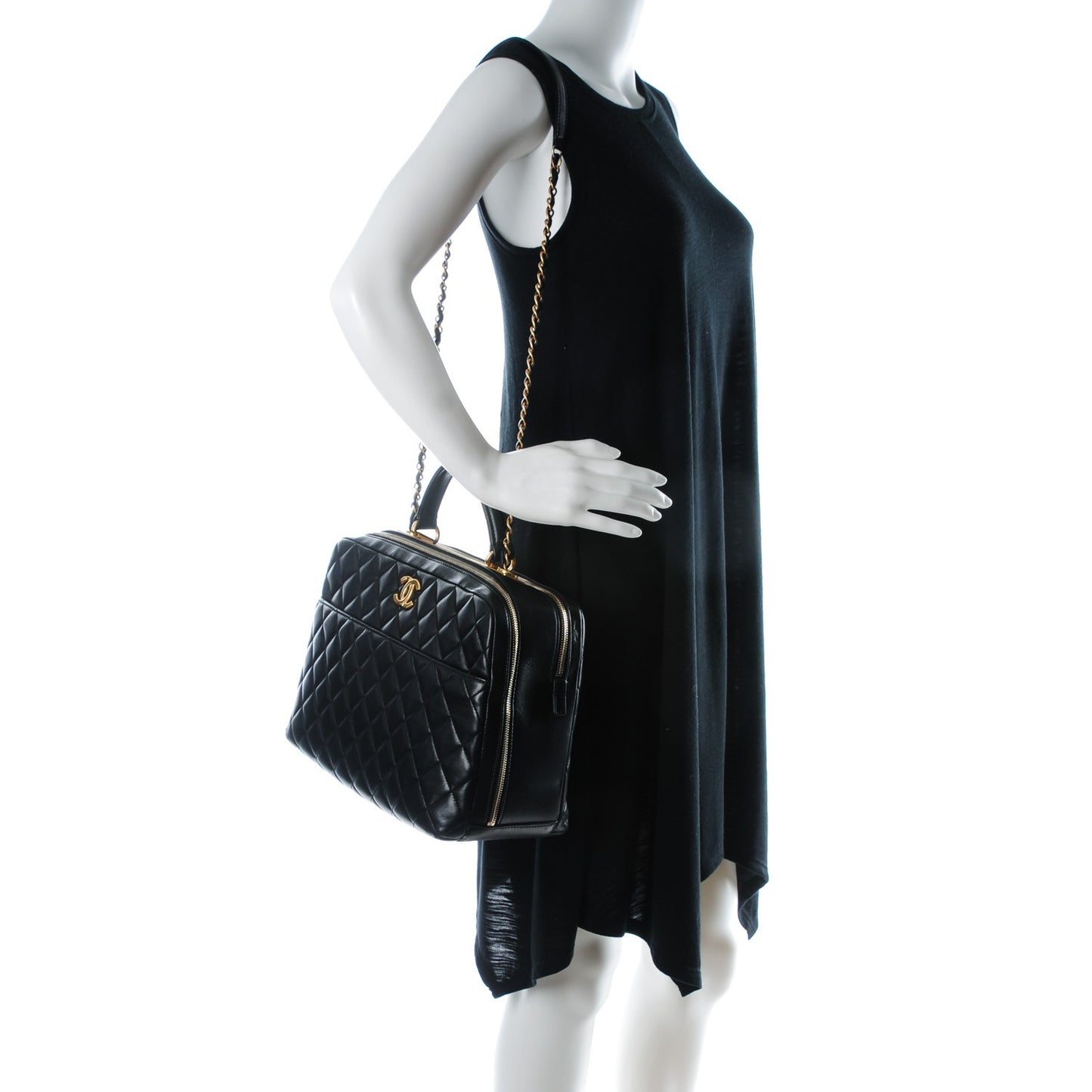 Lambskin Quilted Trendy CC Bowling Bag Black