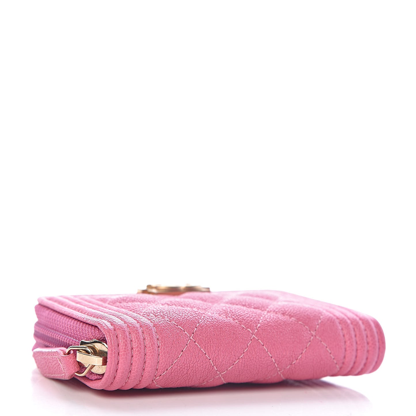 Caviar Quilted Boy Zip Around Coin Purse Wallet Dark Pink
