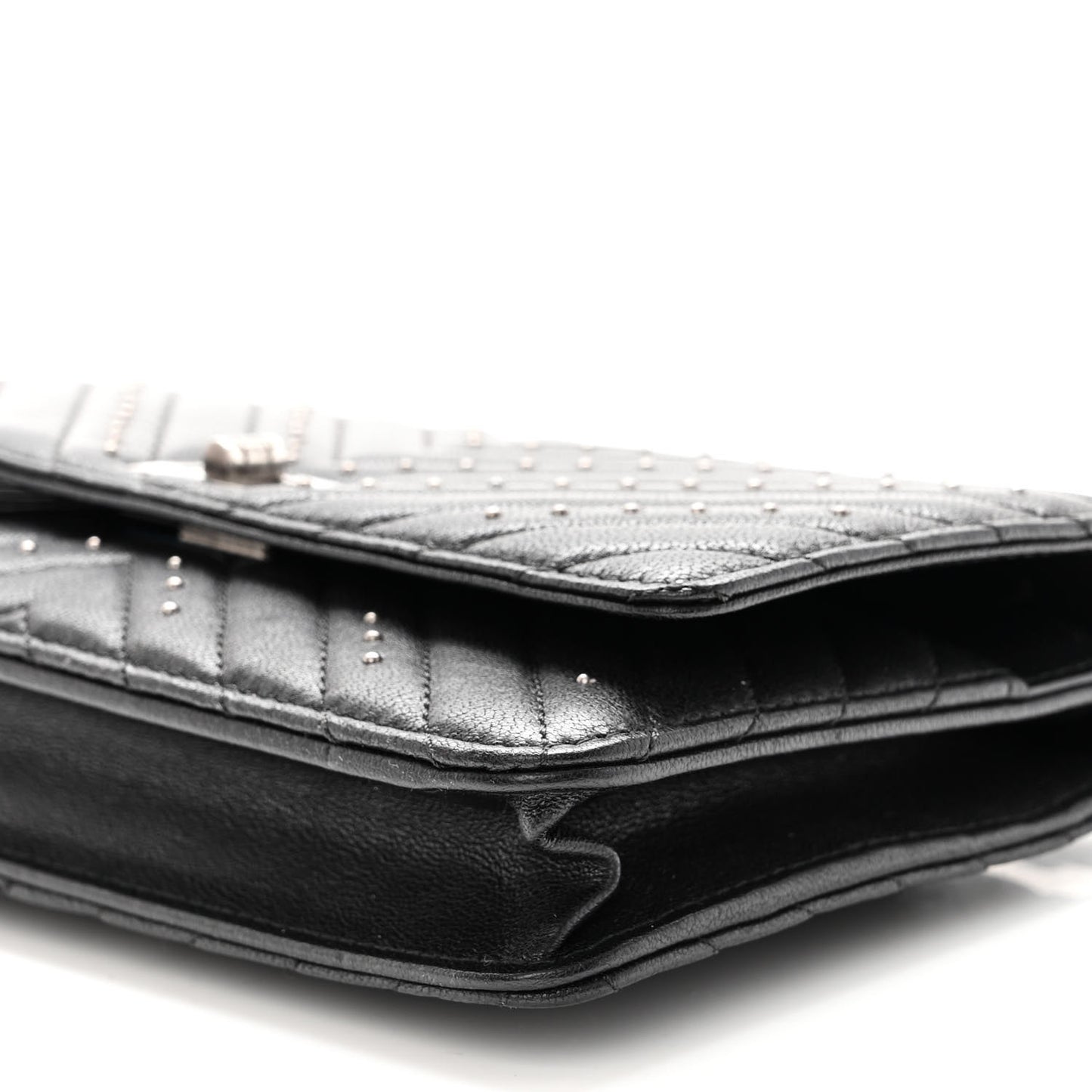 Sheepskin Chevron Quilted Studded Reissue Wallet On Chain WOC Black