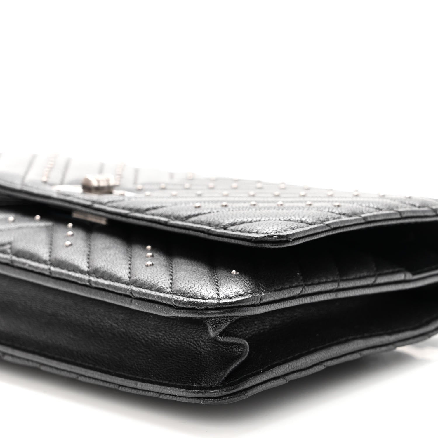 Chanel Sheepskin Chevron Quilted Studded Reissue Wallet On Chain WOC Black 11 of 12