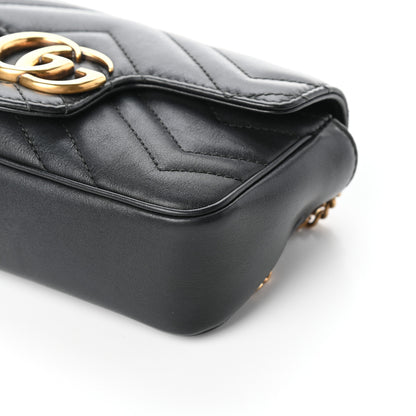 Gucci Calfskin Matelasse Super Mini GG Marmont Shoulder Bag Black 9 of 9