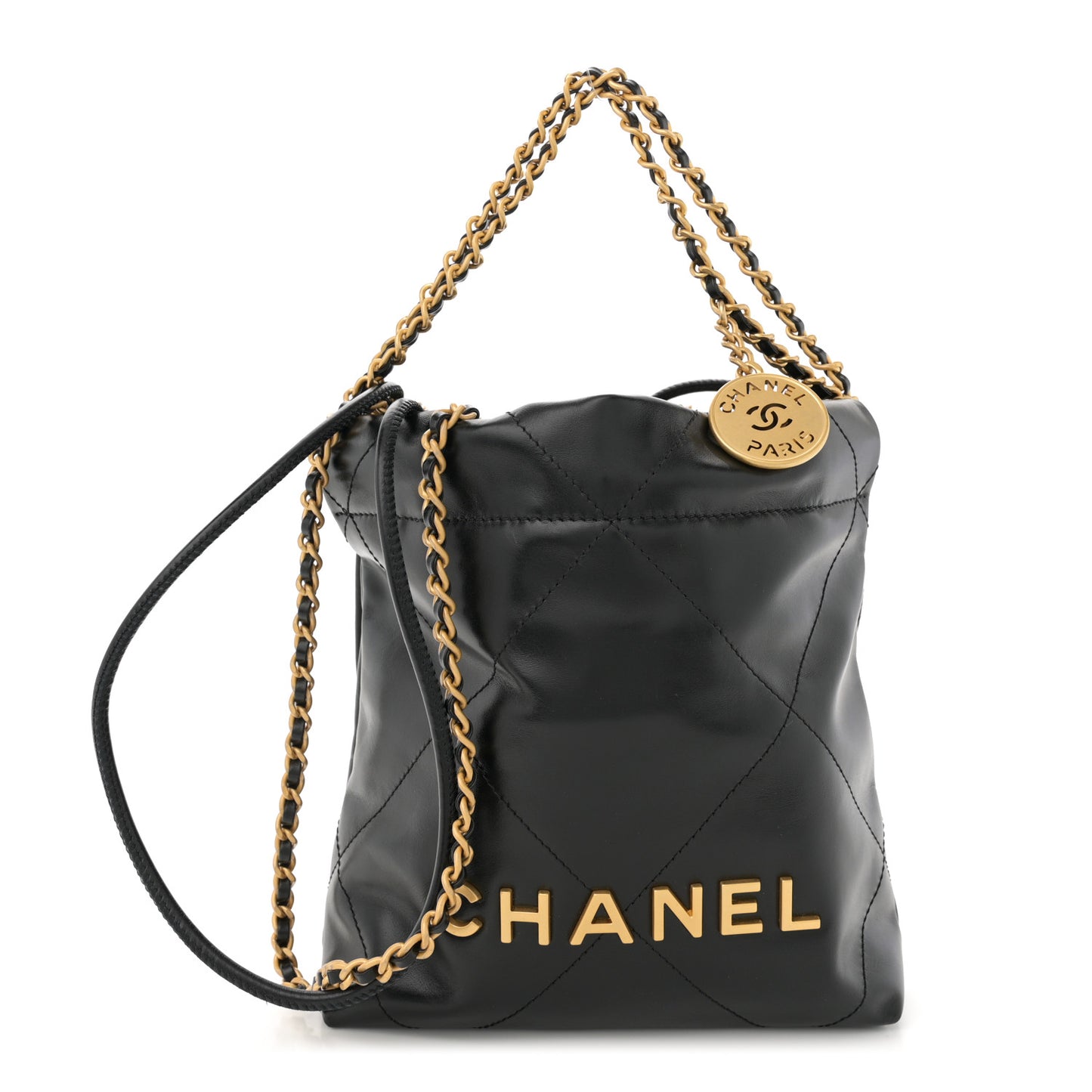Shiny Calfskin Quilted Mini Chanel 22 Black