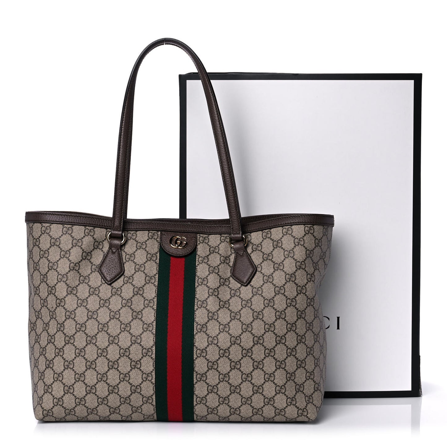 GG Supreme Monogram Medium Ophidia Shopping Tote Brown