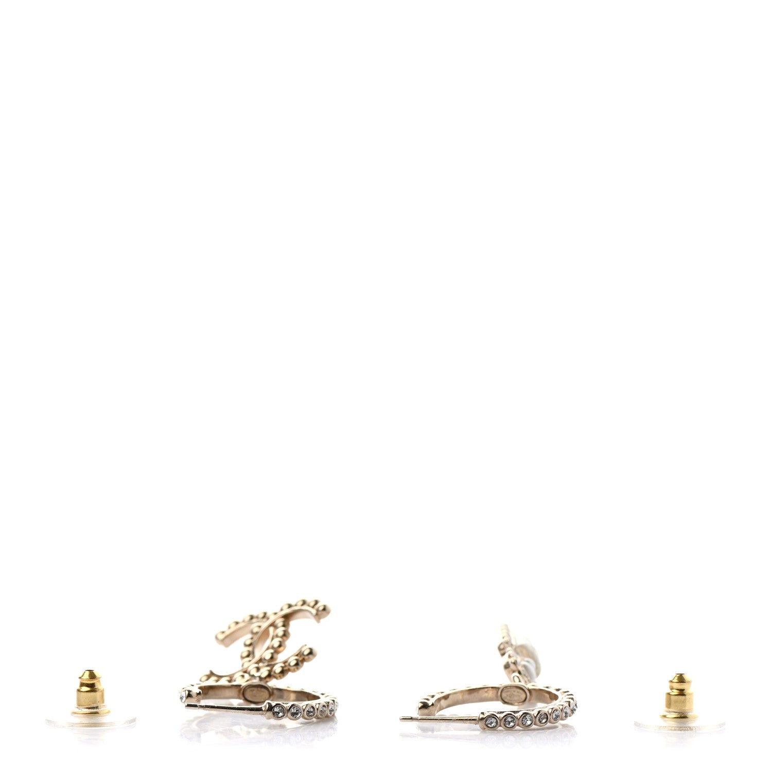 Chanel Crystal Pearl CC Perfume Bottle Drop Hoop Earrings Gold 3 of 4