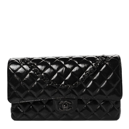 Chanel Shiny Crumpled Calfskin Quilted Medium Double Flap So Black 1 of 8