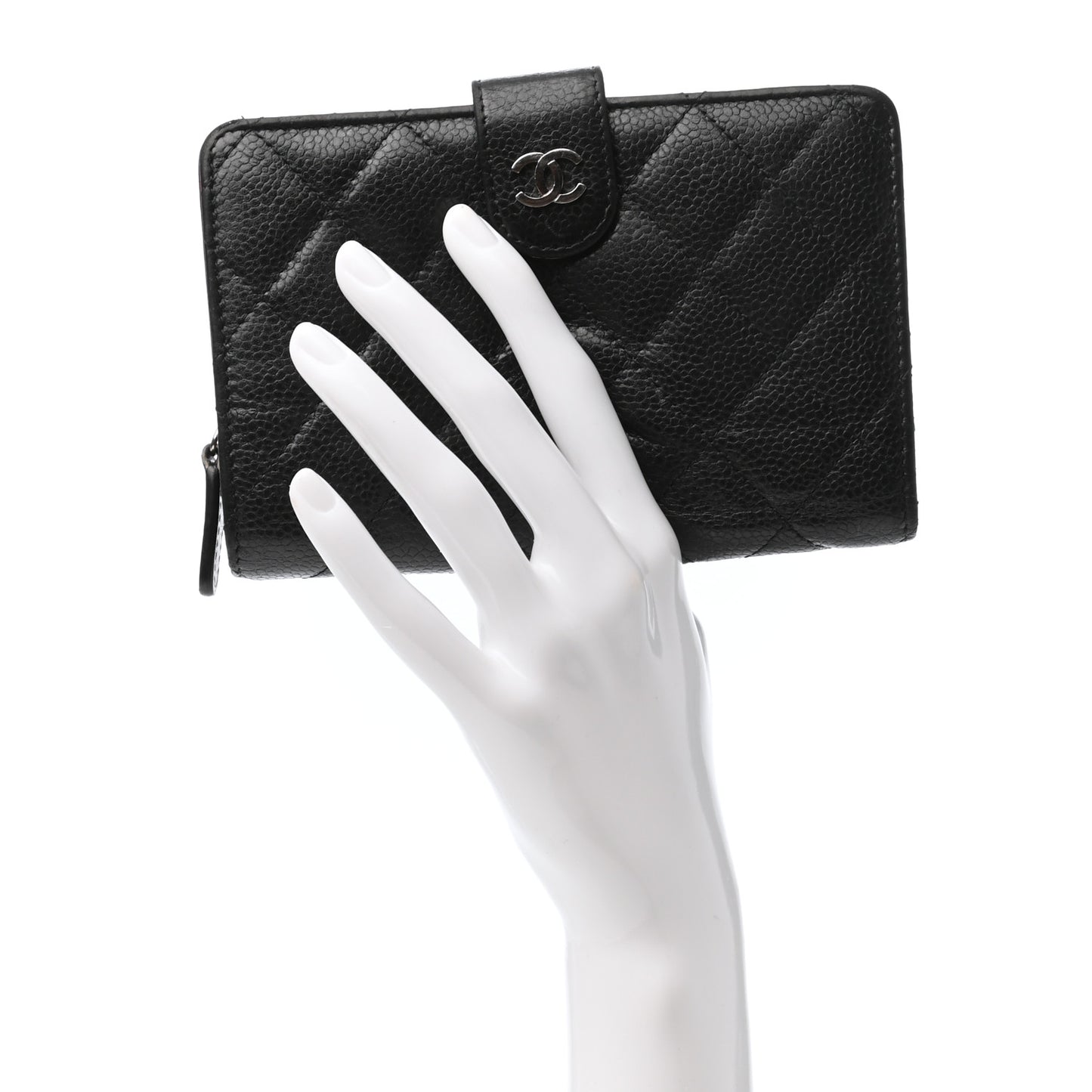 Caviar Quilted Zipped Pocket Wallet Black