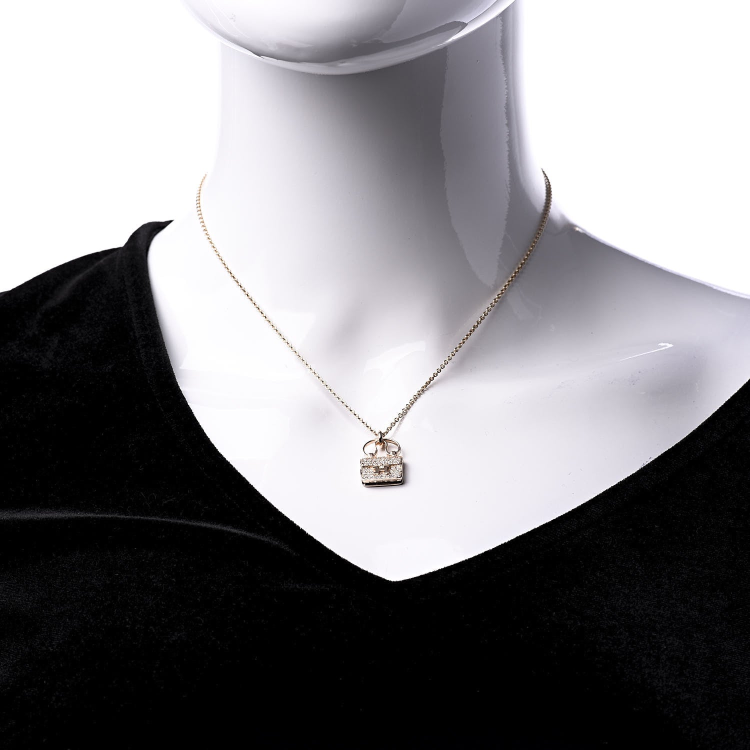 Hermes 18K Rose Gold Diamond Constance Amulette Pendant Necklace 2 of 7