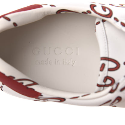 Gucci Calfskin GucciGhost Print Mens Ace Sneakers 7 White Hibiscus Red 9 of 11