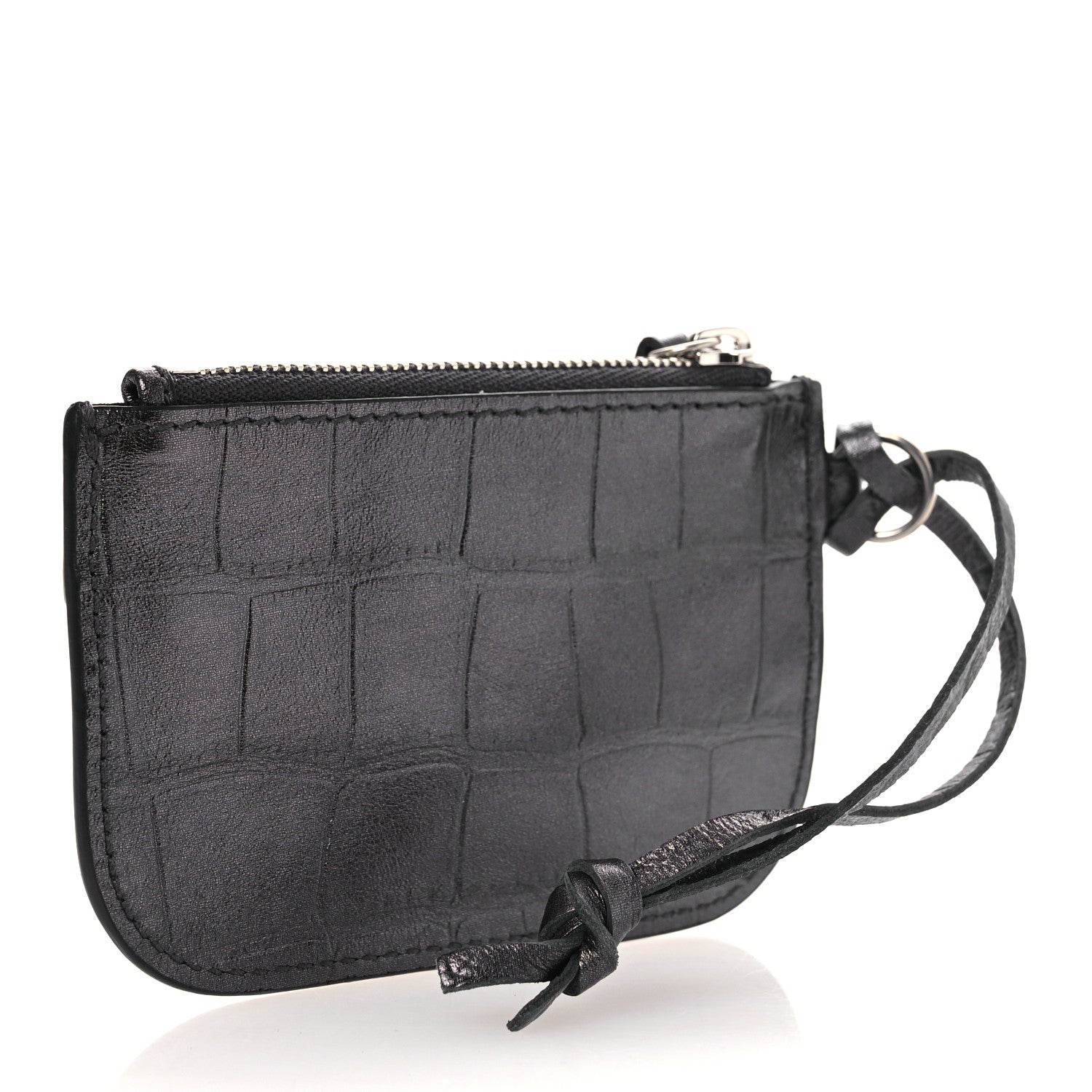 Balenciaga Metallic Calfskin Crocodile Embossed Crystal Le Cagole Coin Card Holder Grey 3 of 7