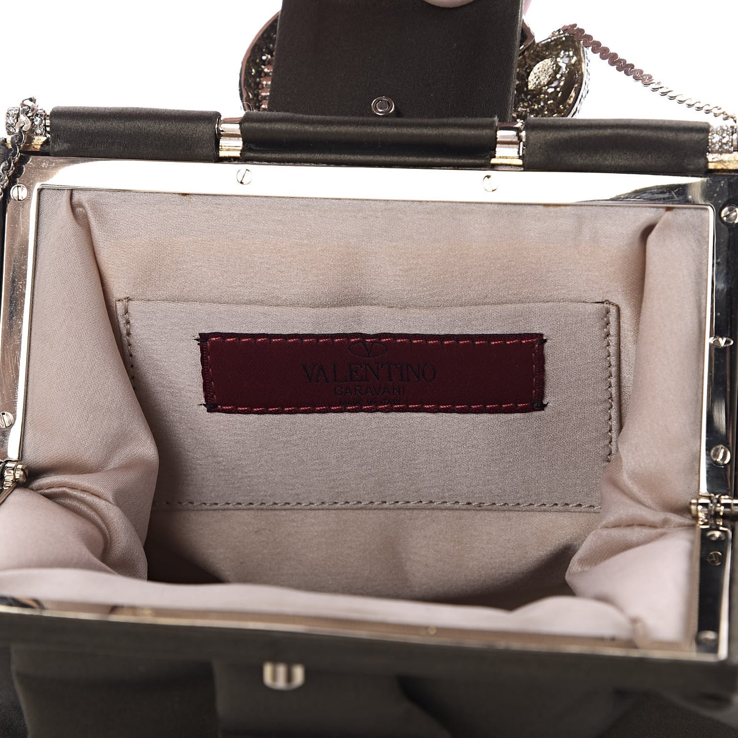 Satin Crystal Embellished Clutch Green