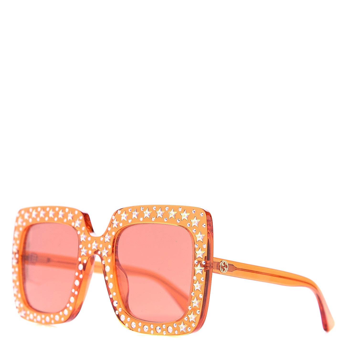Gucci Acetate Crystal Oversize Sunglasses GG0148S Orange 1 of 6