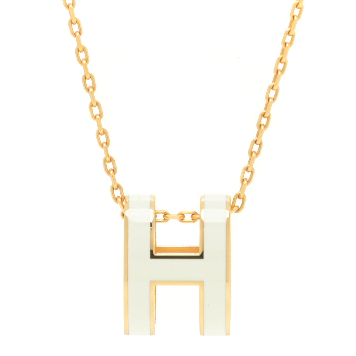 Lacquered Gold Pop H Pendant Necklace White