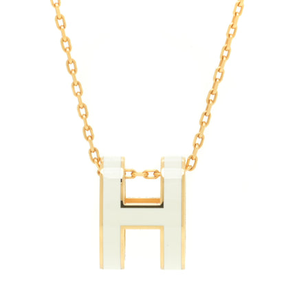 Hermes Lacquered Gold Pop H Pendant Necklace White 4 of 7