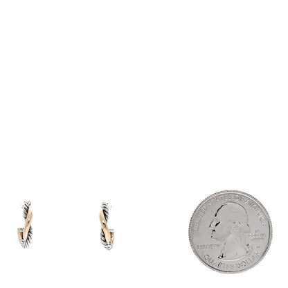David Yurman Sterling Silver 14K Yellow Gold 3mm Petite Infinity Huggie Hoop Earrings 2 of 5