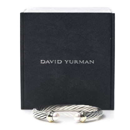 David Yurman Sterling Silver 14K Yellow Gold Pearl 7mm Cable Classics Bracelet 6 of 6