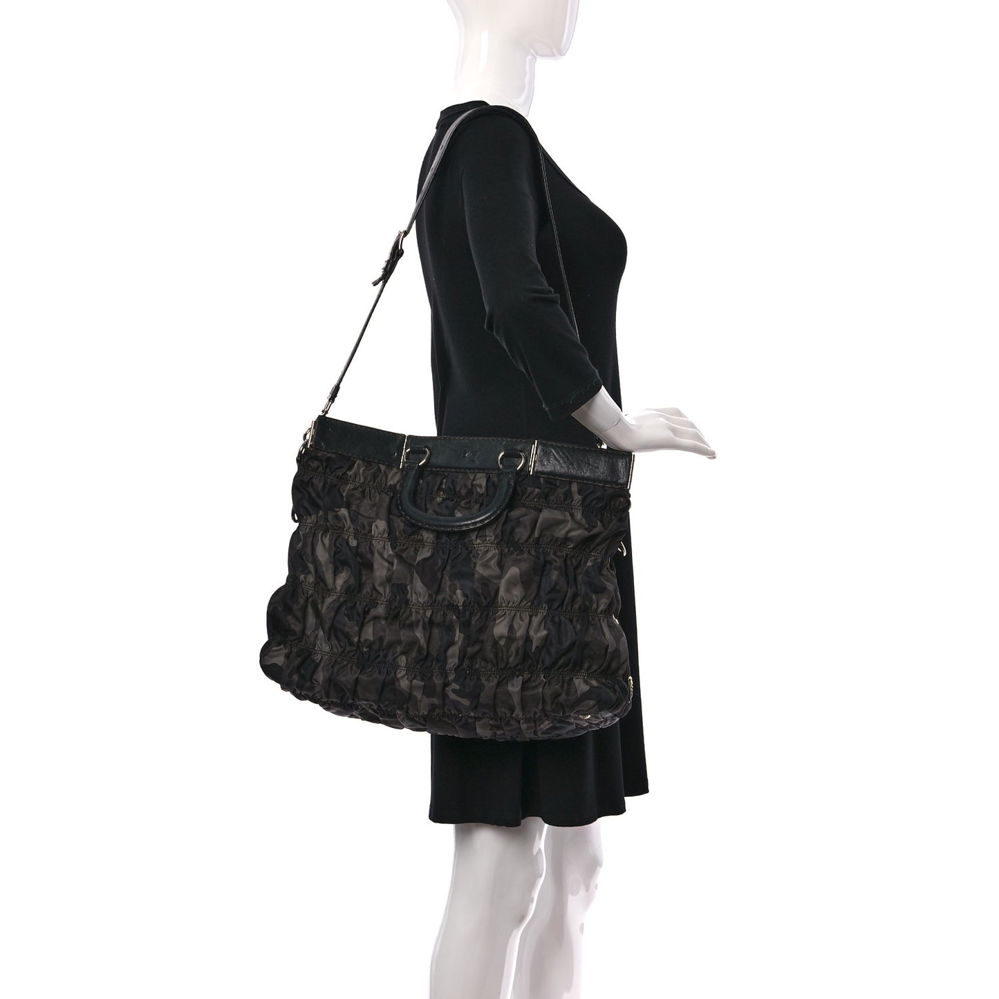 Tessuto Nylon Gaufre Camouflage Tote Fumo