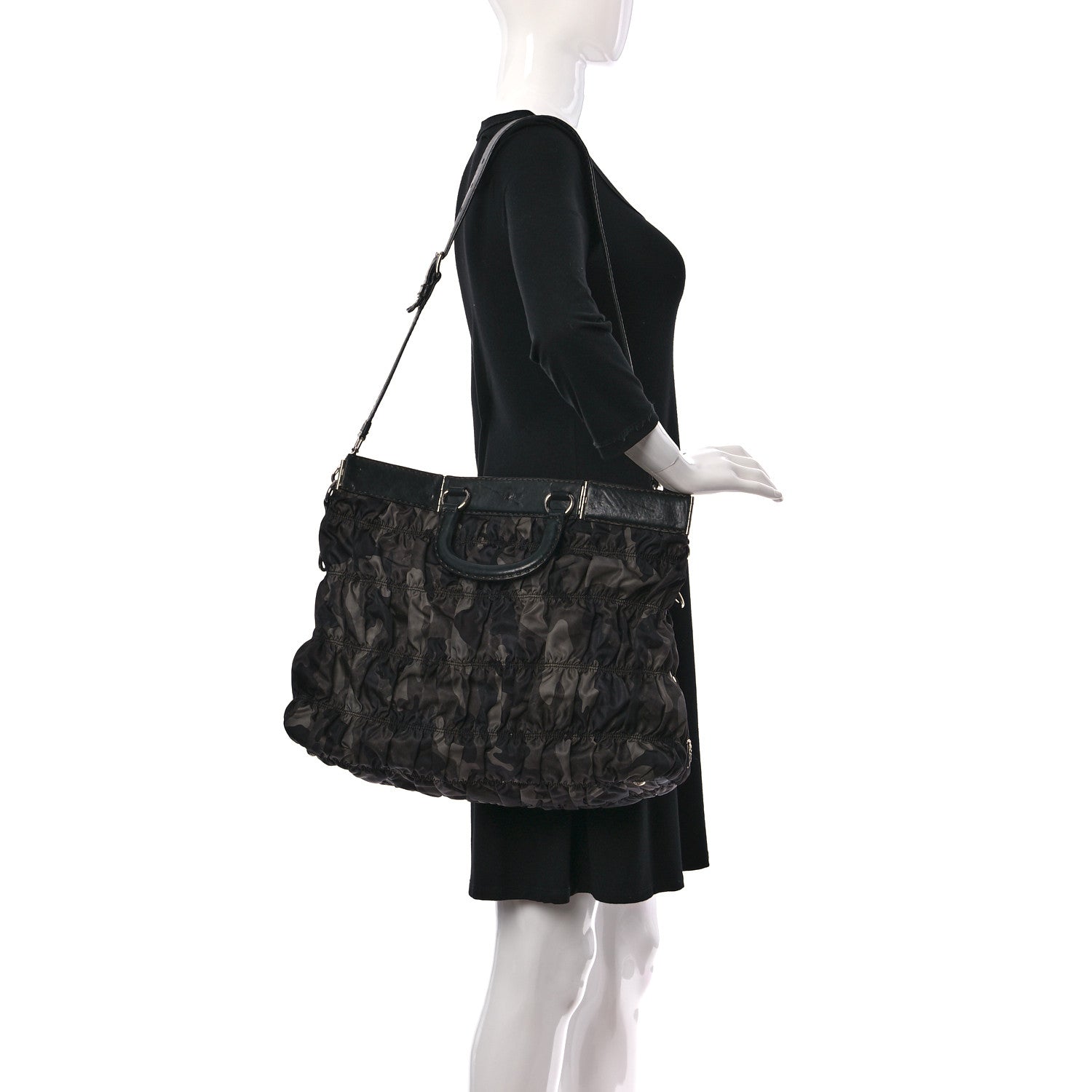 Prada Tessuto Nylon Gaufre Camouflage Tote Fumo 2 of 26