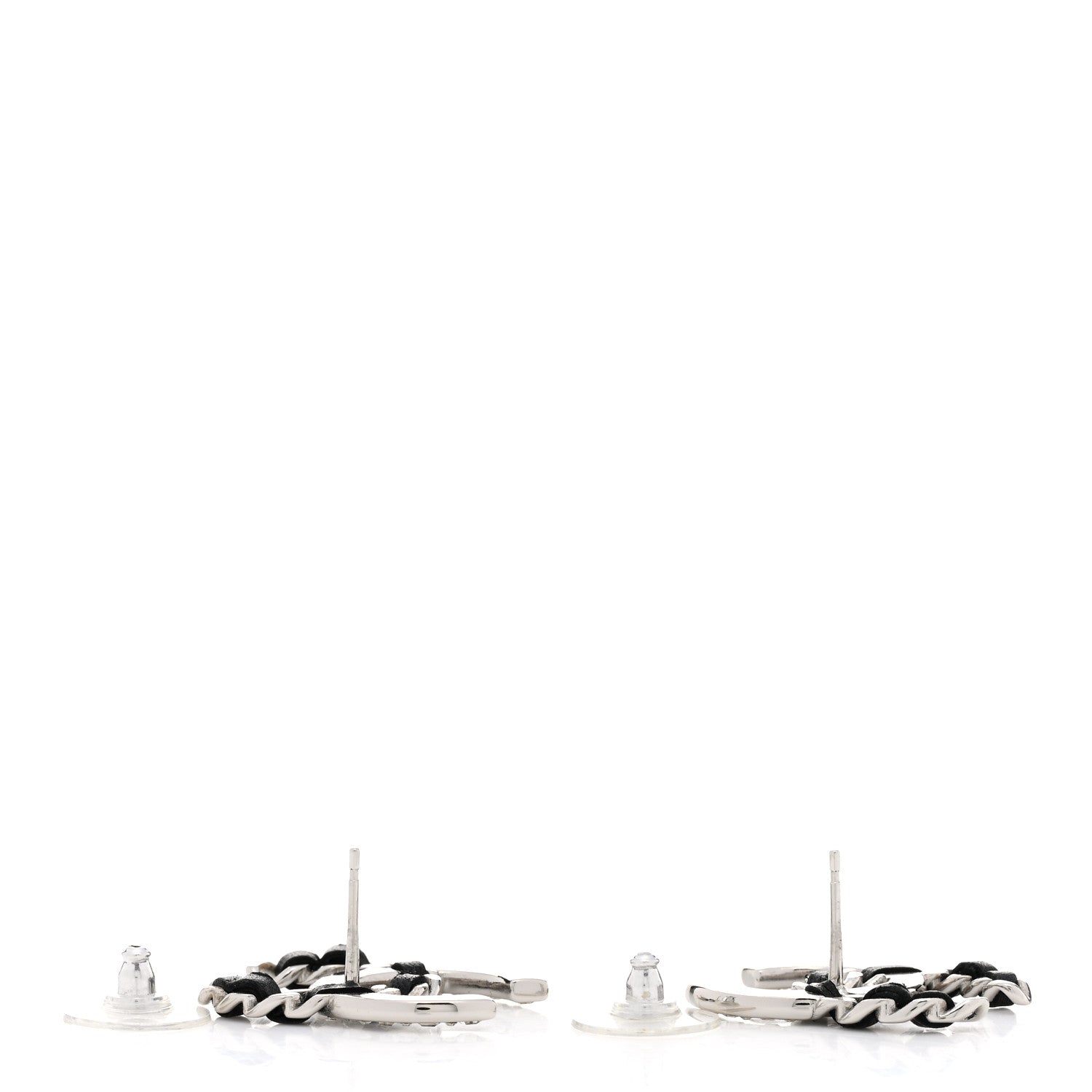 Chanel Crystal Baguette Lambskin Large CC Earrings Silver Black 4 of 5