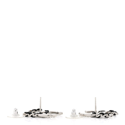 Chanel Crystal Baguette Lambskin Large CC Earrings Silver Black 4 of 5