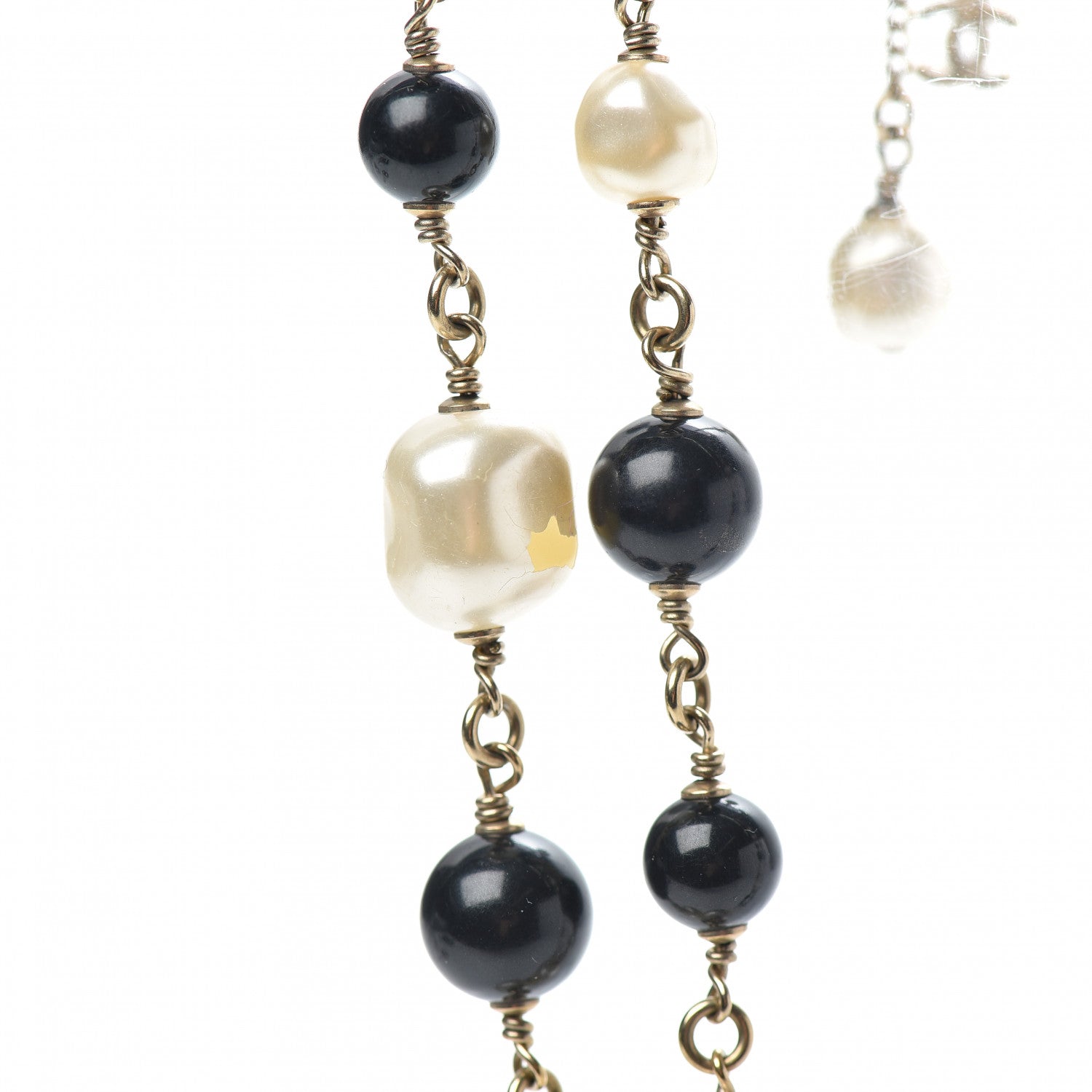 Chanel Pearl Bead Enamel CC Long Necklace Black Light Gold 4 of 5