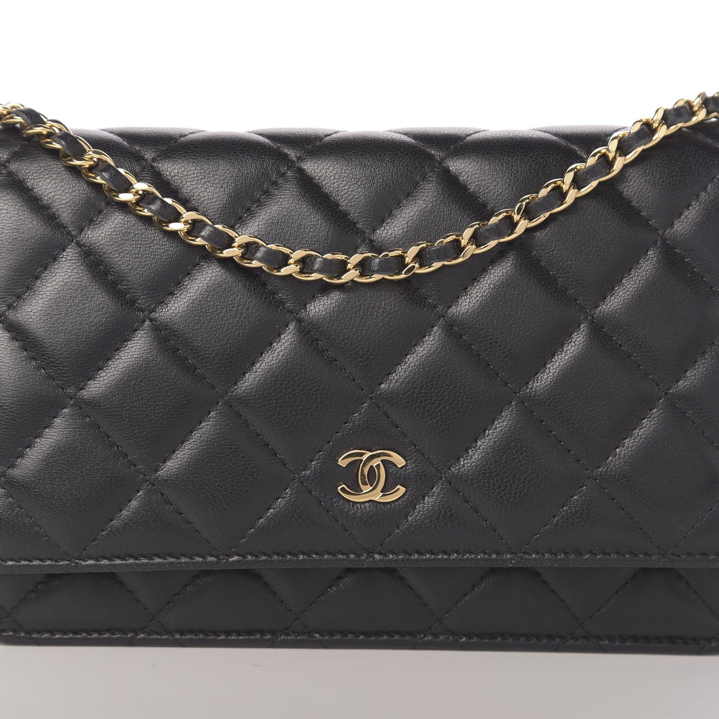 Lambskin Quilted Wallet On Chain WOC Black