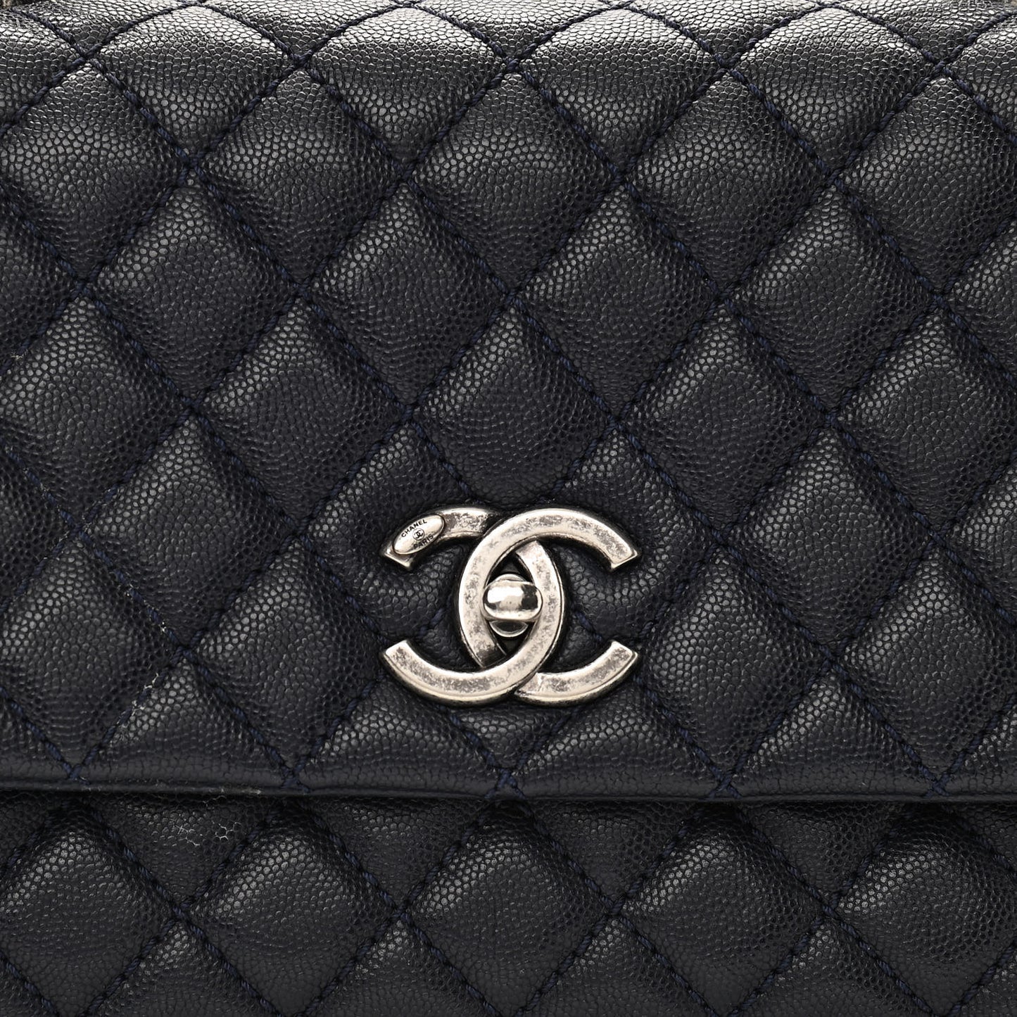 Caviar Lizard Embossed Quilted Small Coco Handle Flap Dark Blue