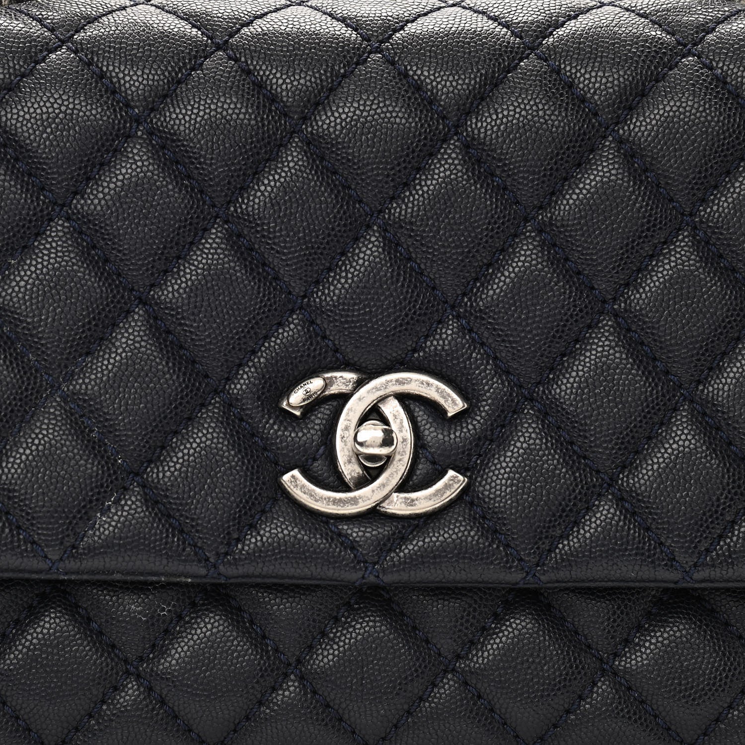 Chanel Caviar Lizard Embossed Quilted Small Coco Handle Flap Dark Blue 8 of 12