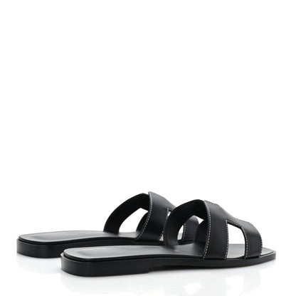 Hermes Box Calfskin Oran Sandals 37 Black 6 of 16