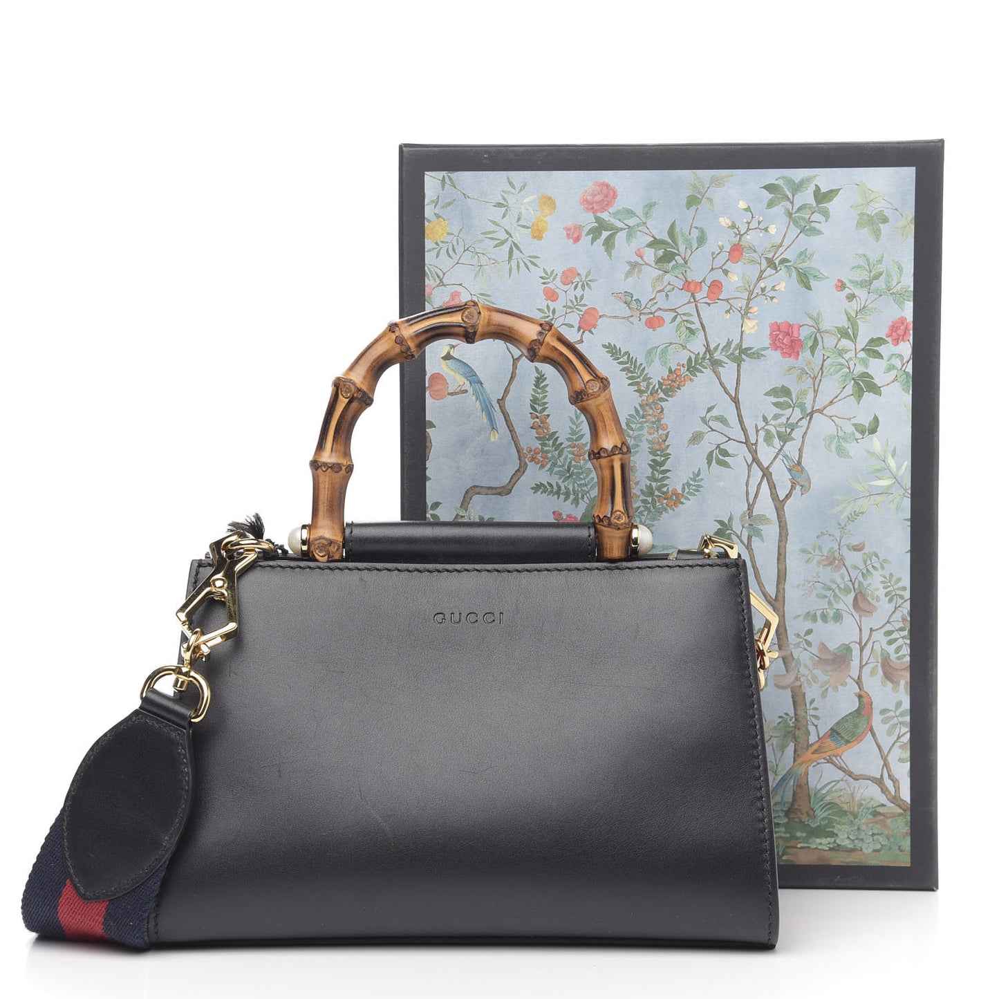 Nappa Bamboo Web Mini Nymphaea Top Handle Bag Black