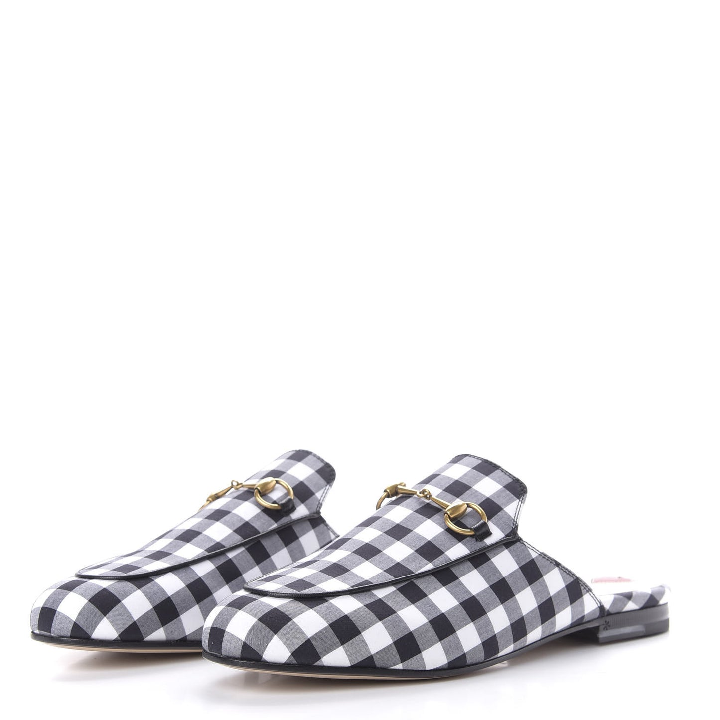 Cotton Gingham Womens Princetown Slippers 38.5 White Black