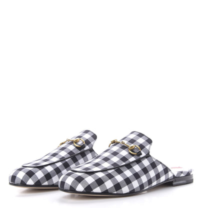 Gucci Cotton Gingham Womens Princetown Slippers 38.5 White Black 3 of 10