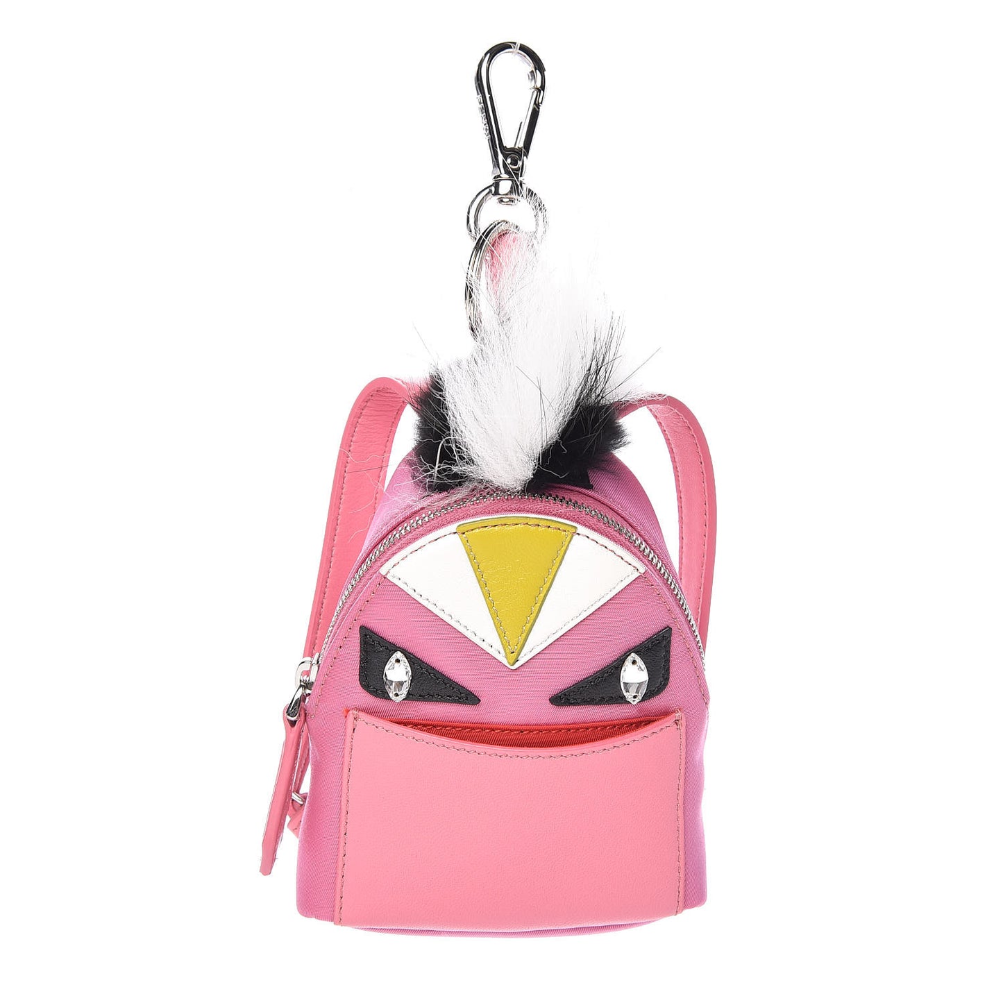 Nylon Shiny Nappa Nutria Fox Fur Monster Eyes Mini Backpack Charm Lollypop Rosa Fluo Multicolor