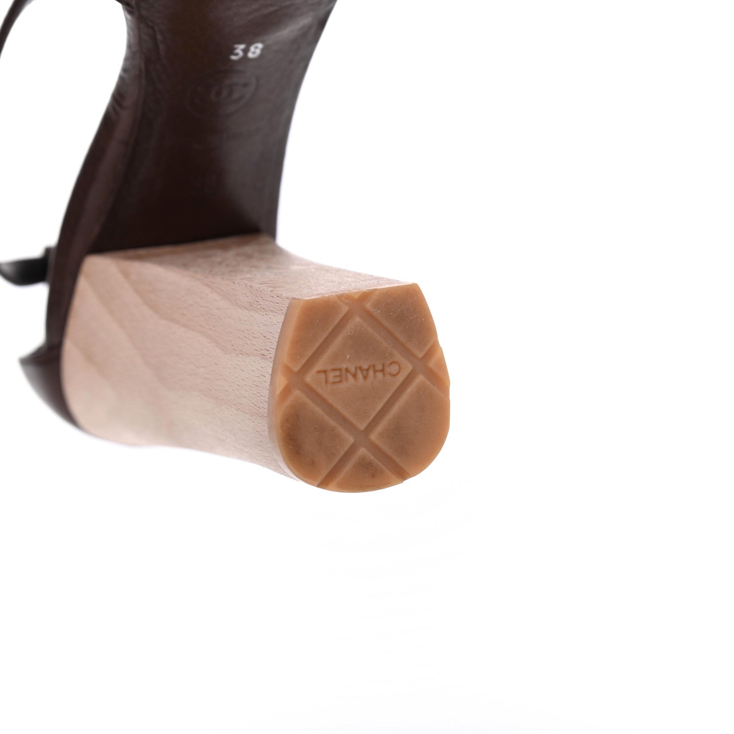 Chanel Calfskin Wooden CC Sandals 38 Dark Brown 15 of 17