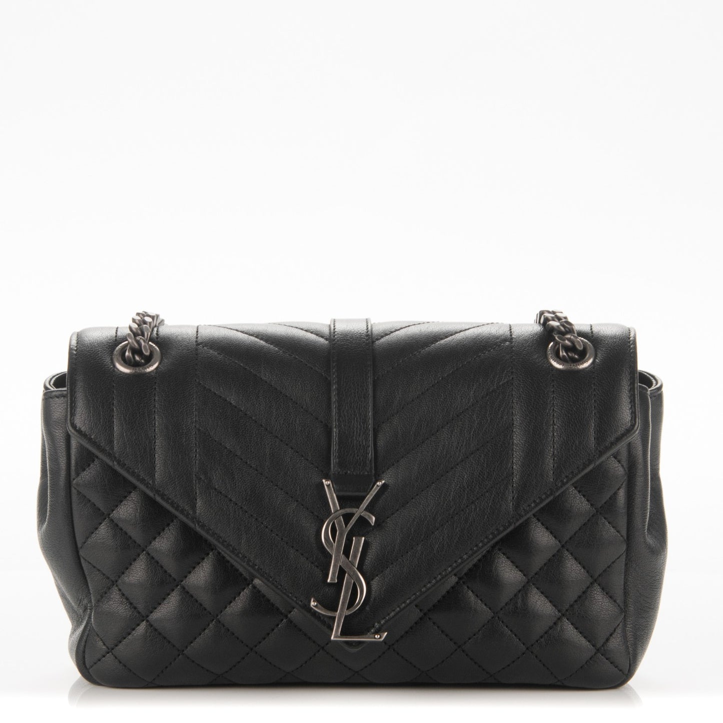 Sheepskin Tri-Quilt Monogram Medium College Bag Black