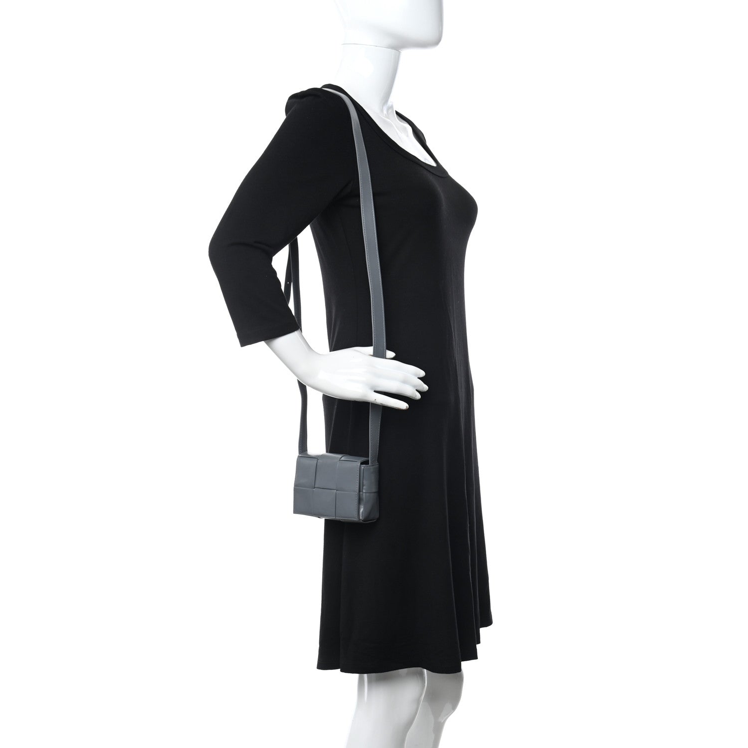 Bottega Veneta Crinkled Lambskin Maxi Intrecciato Extra Mini Cassette Crossbody Bag Grey 2 of 11