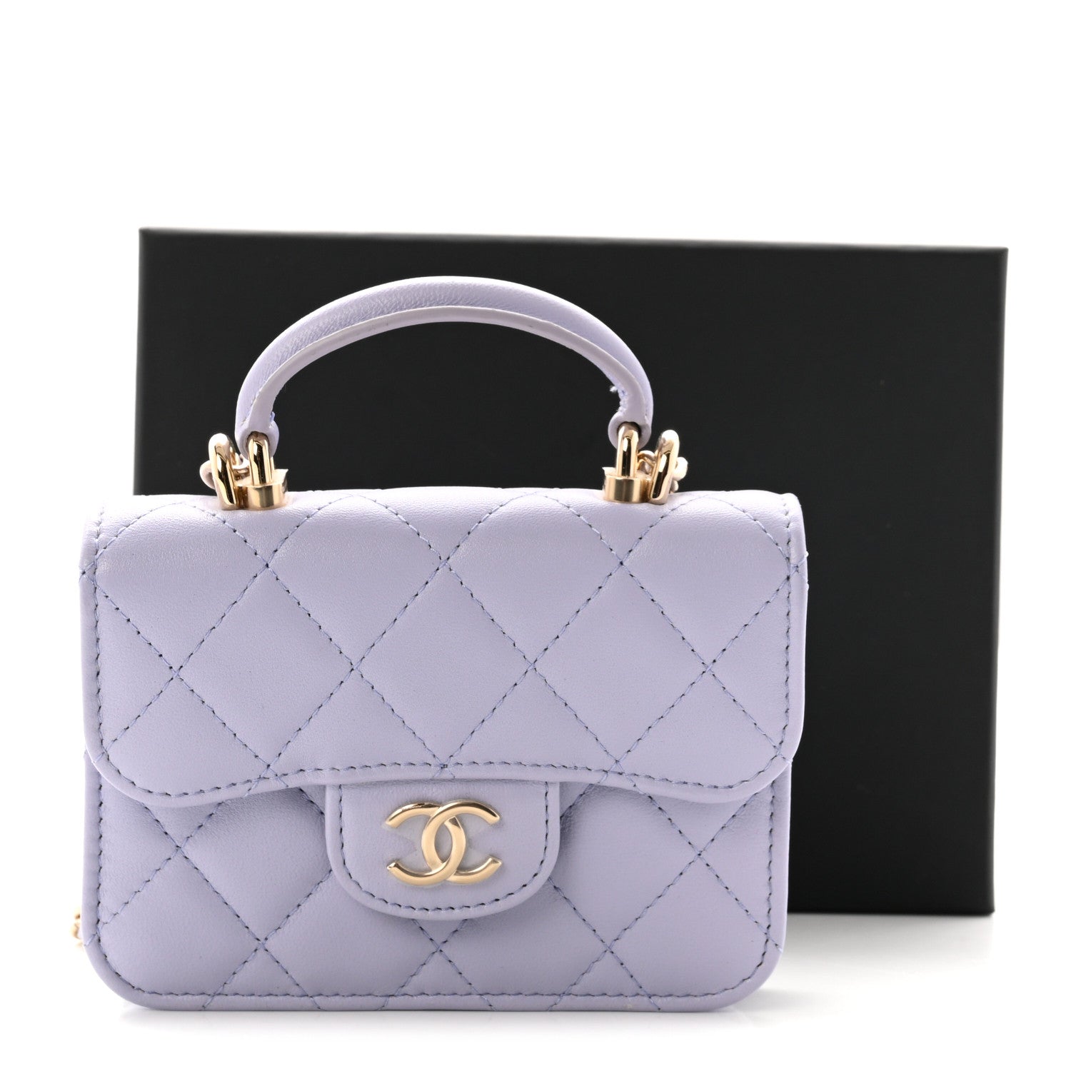 Chanel Lambskin Quilted Top Handle Flap Coin Purse With Chain Light Purple 12 of 12