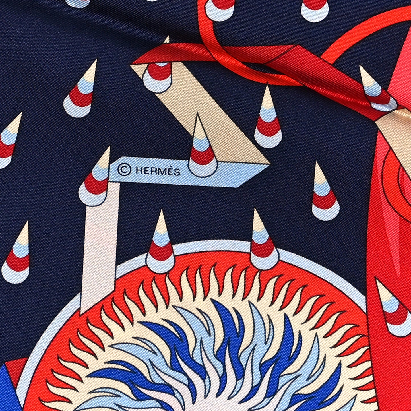 Silk La Source De Pegase Scarf 90 Marine Rouge Ciel