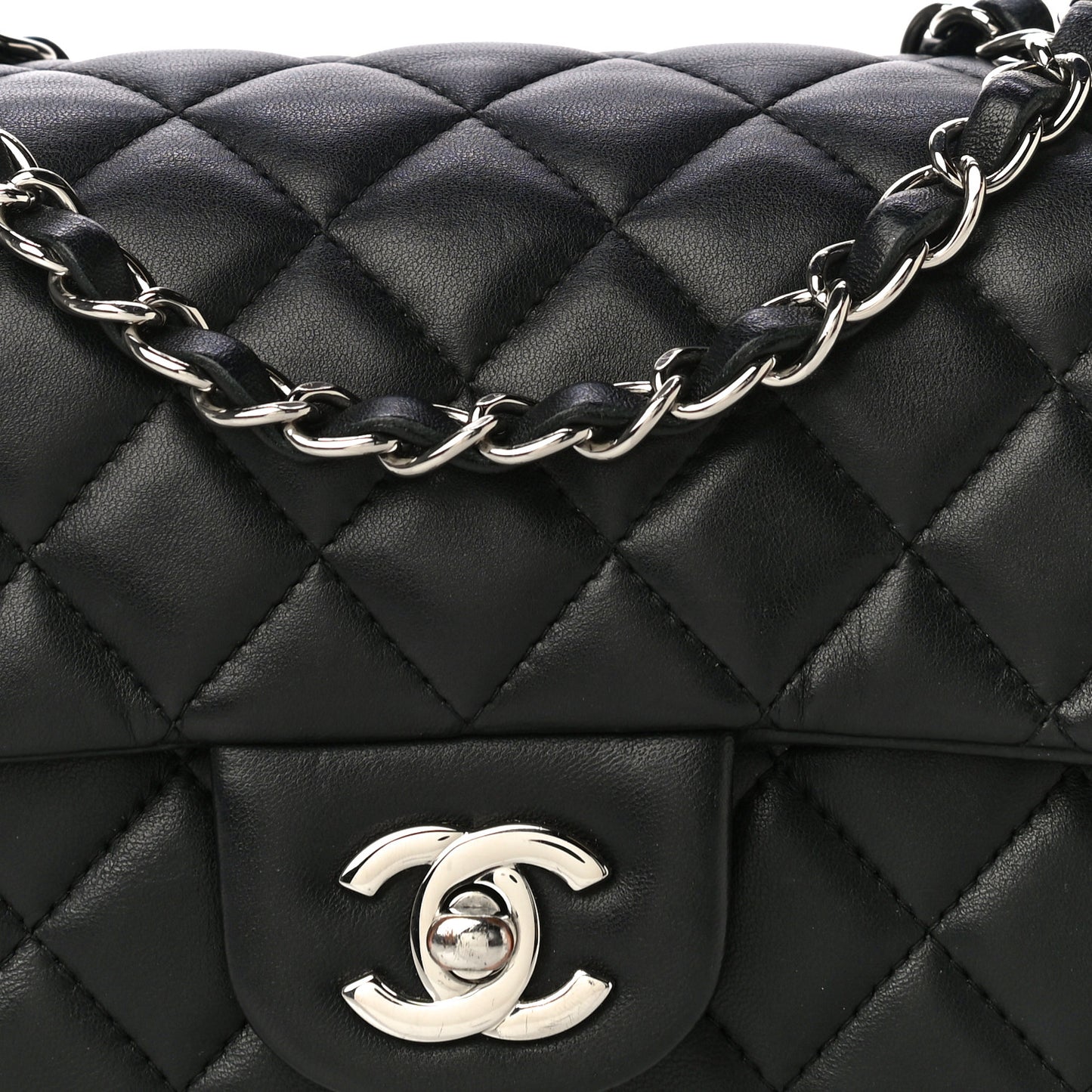 Lambskin Quilted Mini Rectangular Flap Black