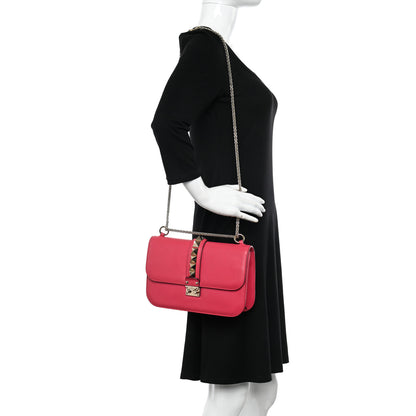 Valentino Garavani Vitello Medium Glam Lock Rockstud Flap Deep Rose 2 of 10