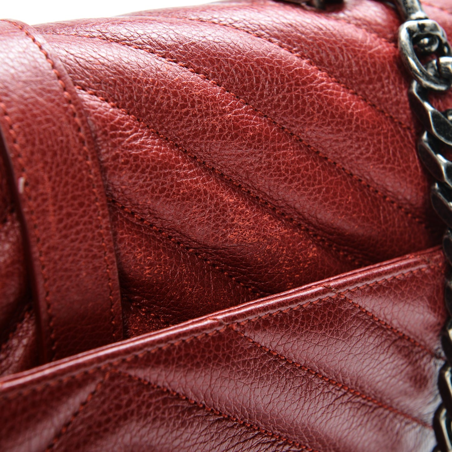Grained Calfskin Matelasse Chevron Monogram Medium College Bag Rouge
