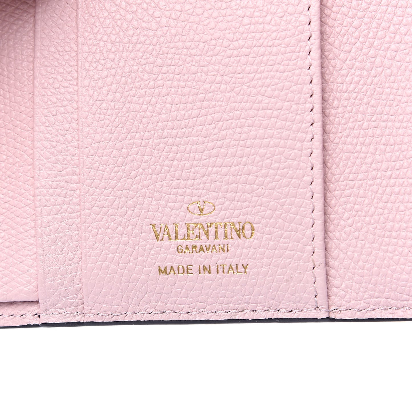 Grainy Calfskin VSling Compact Wallet Water Rose