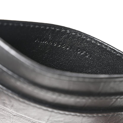 Saint Laurent Calfskin Crocodile Embossed Monogram Credit Card Case Black 7 of 8