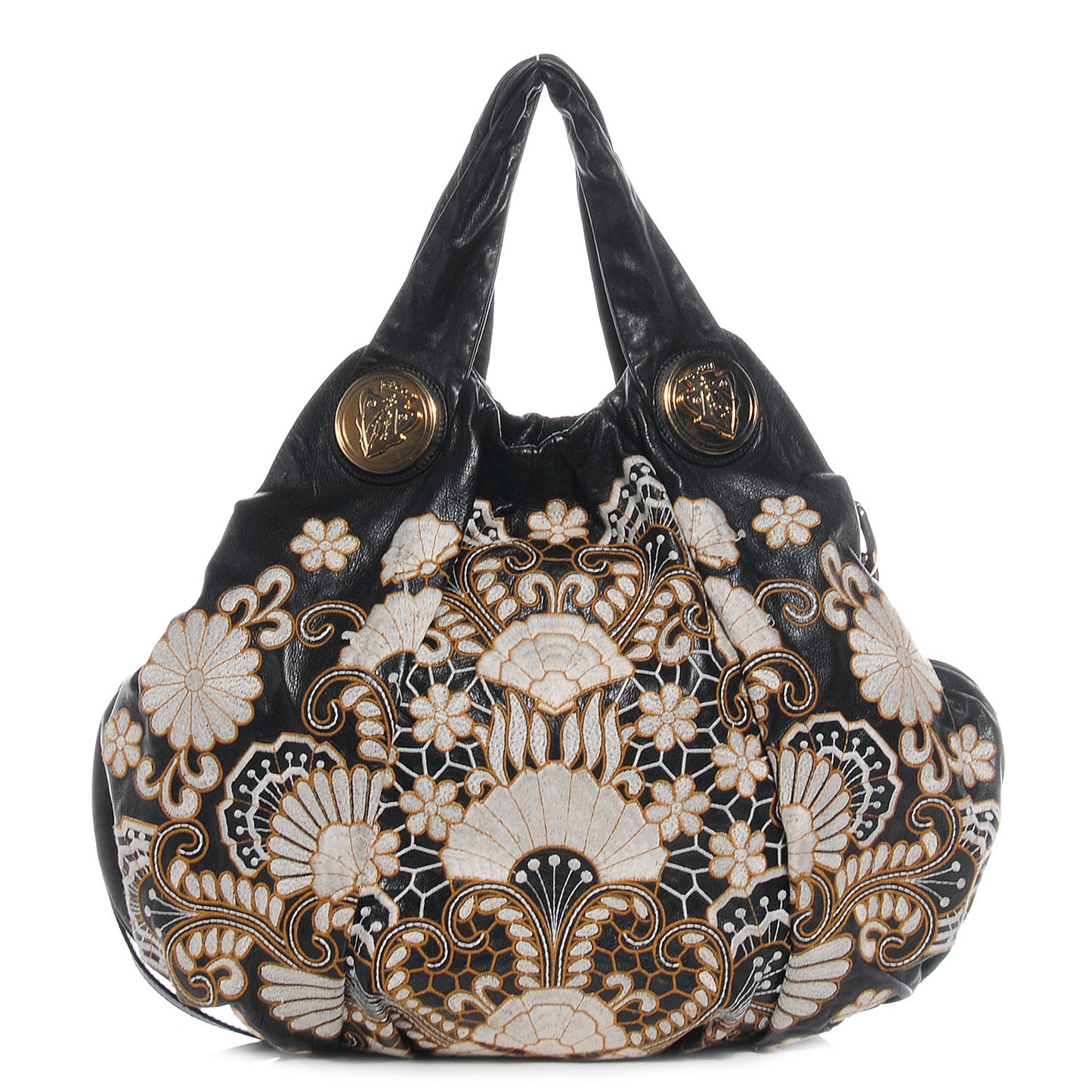 Leather Embroidered Large Hysteria Tote Black