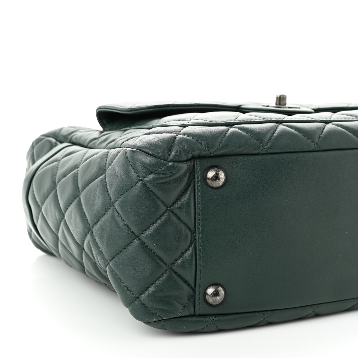 Lambskin Quilted Flap Hobo Dark Green