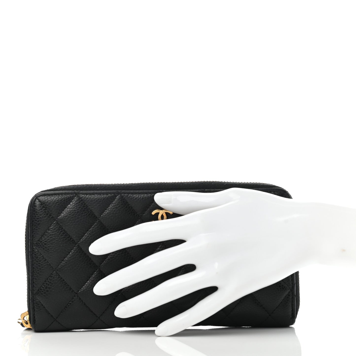 Caviar Quilted Large Gusset Zip Around Wallet Black