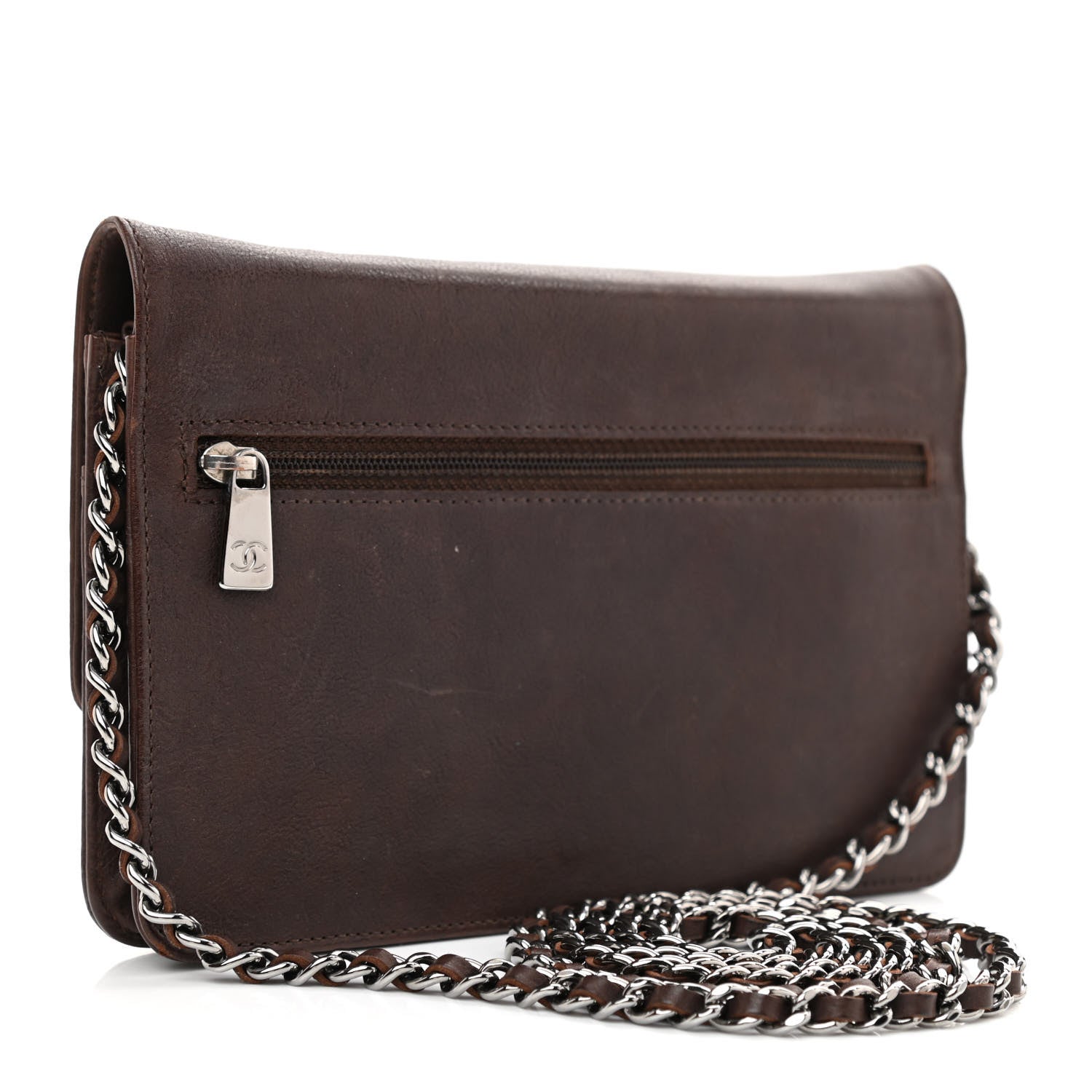 Chanel Caviar Timeless CC Wallet On Chain WOC Dark Brown 2 of 11
